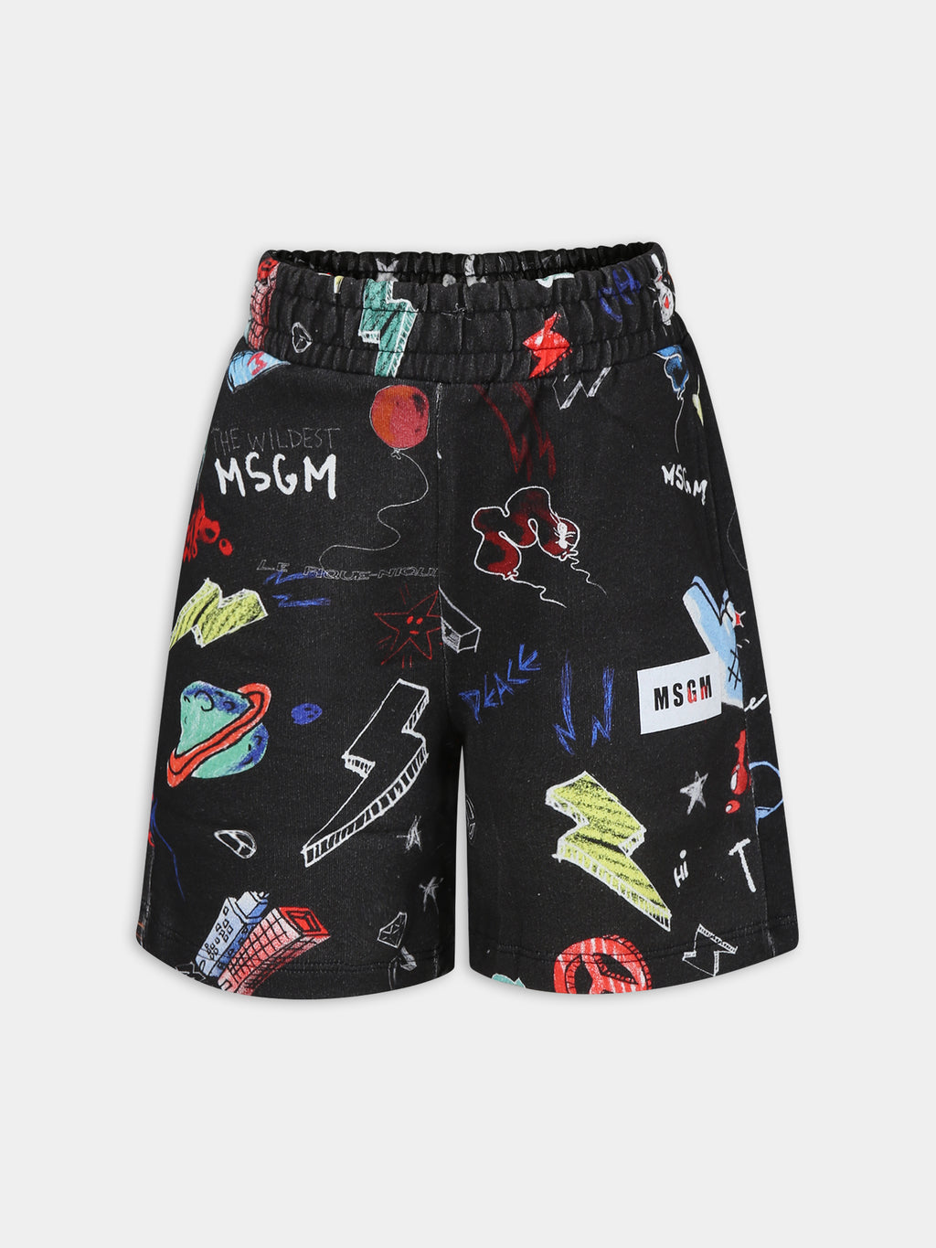 Black shorts for boy with comic print
